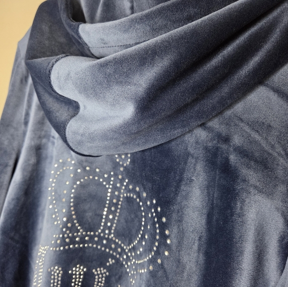 Juicy Couture Velour Regal Blue Hoodie With Bling Crown Logo - Picture 12 of 12